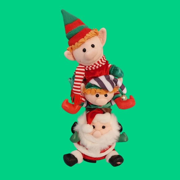 Gemmy Plush Santa And Elves Jolly Jiggler Trio Singing Dancing - Picture 1 of 5